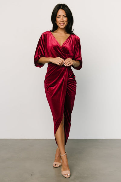 YOURS LONDON Plus Size Burgundy Red Velvet Bodycon Wrap Dress | Yours  Clothing